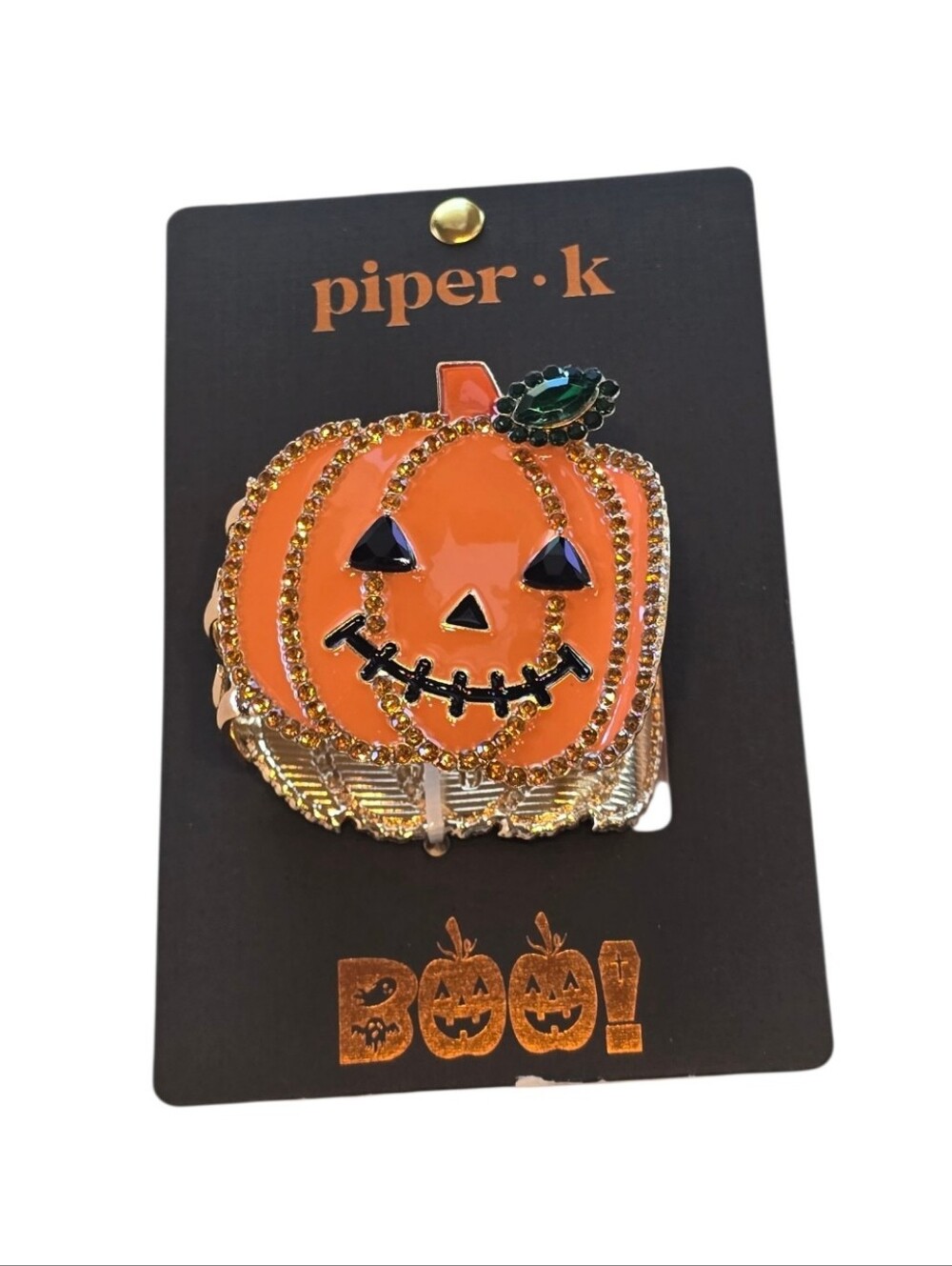 Piper K Halloween Pumpkin Jack O Lantern Hair Claw Clip